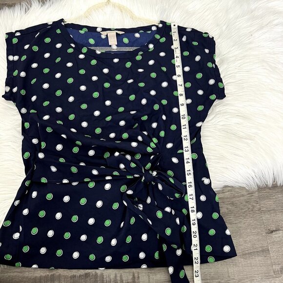 Banana Republic Factory Womens Small Tie Sash Tie Navy Polka Dot Blouse Career - Picture 6 of 6